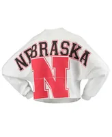 Women's White Nebraska Huskers Raw Hem Cropped Spirit Jersey Long Sleeve T-shirt