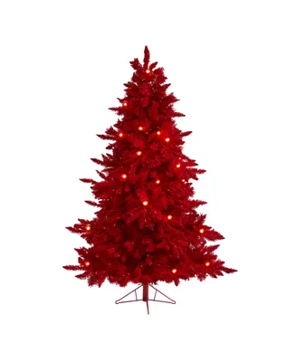 Flocked Fraser Fir Artificial Christmas Tree with Lights, Globe Bulbs and Bendable Branches, 72"