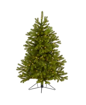 Cambridge Spruce Flat Back Artificial Christmas Tree with Lights and Bendable Branches, 48"