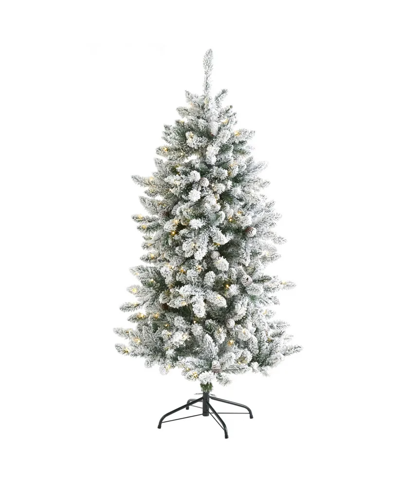 Flocked Livingston Fir Artificial Christmas Tree with Pine Cones and Lights, 60"