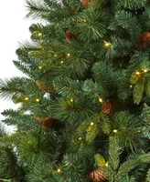 West Virginia Full Bodied Mixed Pine Artificial Christmas Tree with Lights and Pinecones, 84"