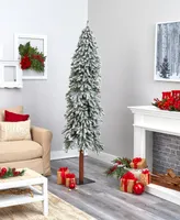 Flocked Grand Alpine Artificial Christmas Tree with Lights and Bendable Branches On Natural Trunk