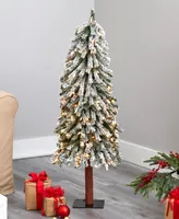 Flocked Grand Alpine Artificial Christmas Tree with Lights and Bendable Branches On Natural Trunk, 48"