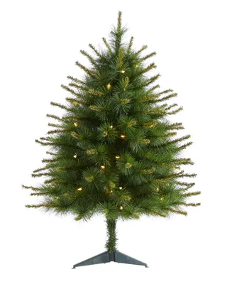 New England Pine Artificial Christmas Tree with Lights and Bendable Branches, 36"
