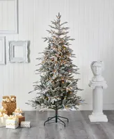 Flocked Manchester Spruce Artificial Christmas Tree with Lights and Bendable Branches