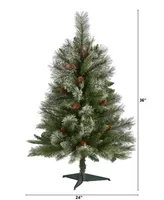 Snowed French Alps Mountain Pine Artificial Christmas Tree with Bendable Branches and Pine Cones, 36"