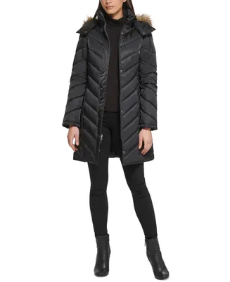 Kenneth Cole Women's Faux-Fur-Trim Hooded Puffer Coat