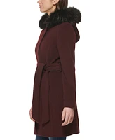 Cole Haan Women's Belted Faux-Fur-Trim Hooded Coat