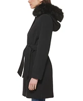 Cole Haan Women's Belted Faux-Fur-Trim Hooded Coat