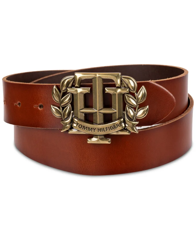 Tommy Hilfiger Leather Mall Plaque Men\'s Buckle Crest Belt Iconic Hawthorn | Monogram