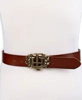 Tommy Hilfiger Men's Iconic Monogram Crest Plaque Buckle Leather Belt