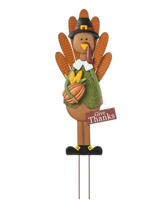 Glitzhome Thanksgiving Metal Turkey Yard Stake, Standing Decor or Hanging Decor, 36"
