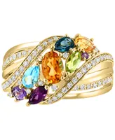 Effy Multi-Gemstone (1-3/4 ct.t.w.) & Diamond (1/4 ct. t.w.) Cluster Statement Ring 14k Gold