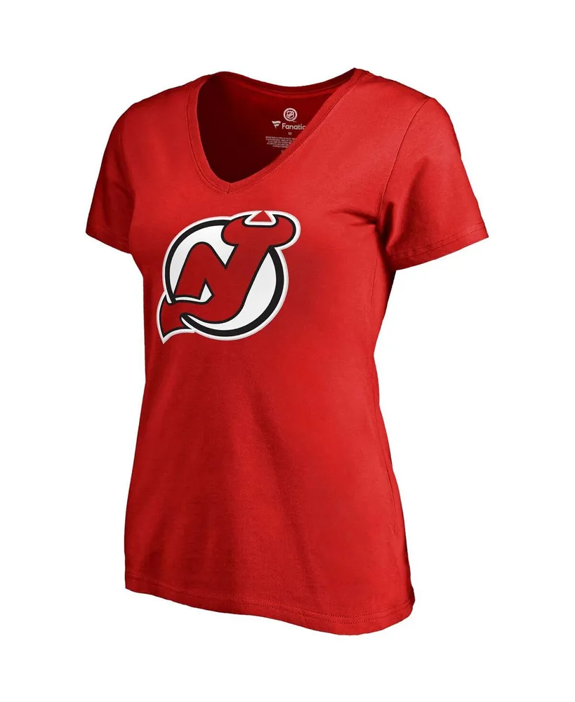 Women's Fanatics Nico Hischier Red New Jersey Devils Plus Size Backer Name and Number V-Neck T-shirt