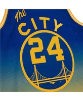 Men's Mitchell & Ness Rick Barry Gold, Royal San Francisco Warriors 1966/67 Hardwood Classics Fadeaway Swingman Player Jersey