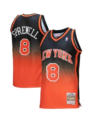 Men's Mitchell & Ness Latrell Sprewell Orange, Black New York Knicks 1998/99 Hardwood Classics Fadeaway Swingman Player Jersey