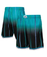 Men's Mitchell & Ness Teal and Black Charlotte Hornets 1995/96 Hardwood Classics Fadeaway Reload 3.0 Swingman Shorts