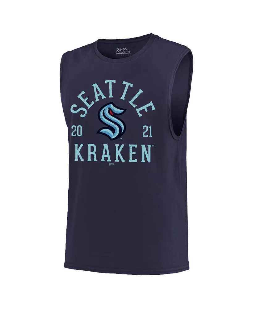 Men's Majestic Threads Deep Sea Blue Seattle Kraken Softhand Muscle Tank Top