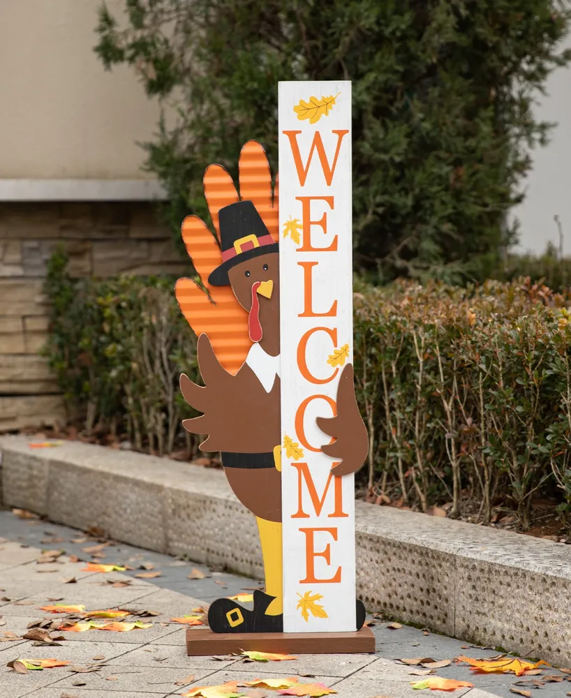 Glitzhome Thanksgiving Wooden Turkey Welcome Porch Decor, 36"