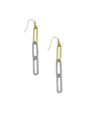 Vince Camuto Two-Tone Glass Stone Paper Clip Fish Hook Drop Earrings - Gold