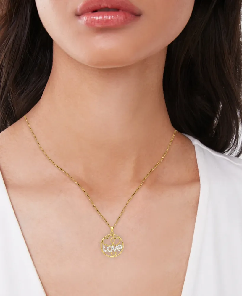 Diamond "Love" Heart Circle 18" Pendant Necklace (1/8 ct. t.w.) in 14k Gold-Plated Sterling Silver - Gold
