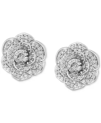 Enchanted Disney Fine Jewelry Diamond Cinderella 70th Anniversary Flower Stud Earrings (1/5 ct. t.w.) in 14k White Gold