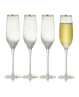 Rocher Champagne Flutes, Set of 4, 8.5 Oz - Clear, Gold