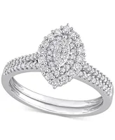 Diamond Halo Cluster Bridal Set (1/2 ct. t.w.) 14k White Gold