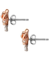 Disney Cubic Zirconia Rose Beauty & The Beast Stud Earrings in Sterling Silver & 18k Rose Gold-Plate