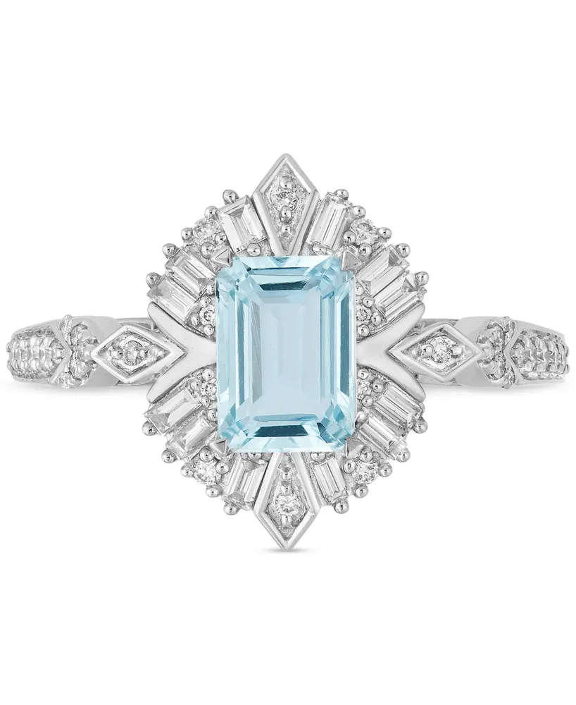 Enchanted Disney Fine Jewelry Aquamarine (7/8 ct. t.w.) & Diamond (1/3 ct. t.w.) Elsa Ring in 14k White Gold