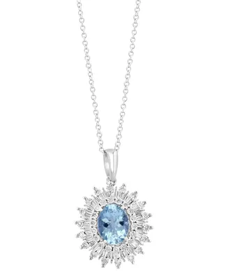 Effy Aquamarine (1-5/8 ct. t.w.) & Diamond (1/5 ct. t.w.) Sunburst Halo 18" Pendant Necklace in 14k White Gold