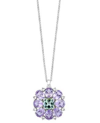 Effy Pink Amethyst (14 ct. t.w.) & Green Quartz (5-1/2 ct. t.w.) Flower 18" Pendant Necklace in Sterling Silver