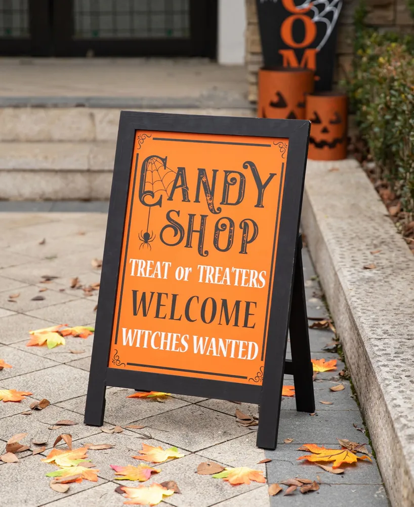 Glitzhome Halloween Wooden "Candy Shop" Standing Easel Sign or Hanging Decor, 24"