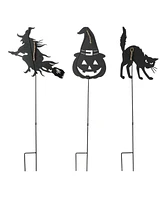 Glitzhome 36" Halloween Metal Silhouette Yard Stake or Hanging Decor Set, 3 Piece