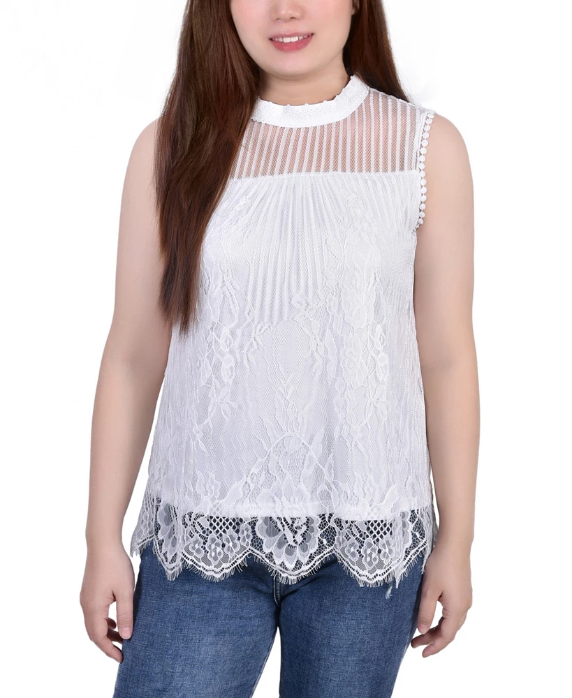Women's Sleeveless Mock Neck Lace Top