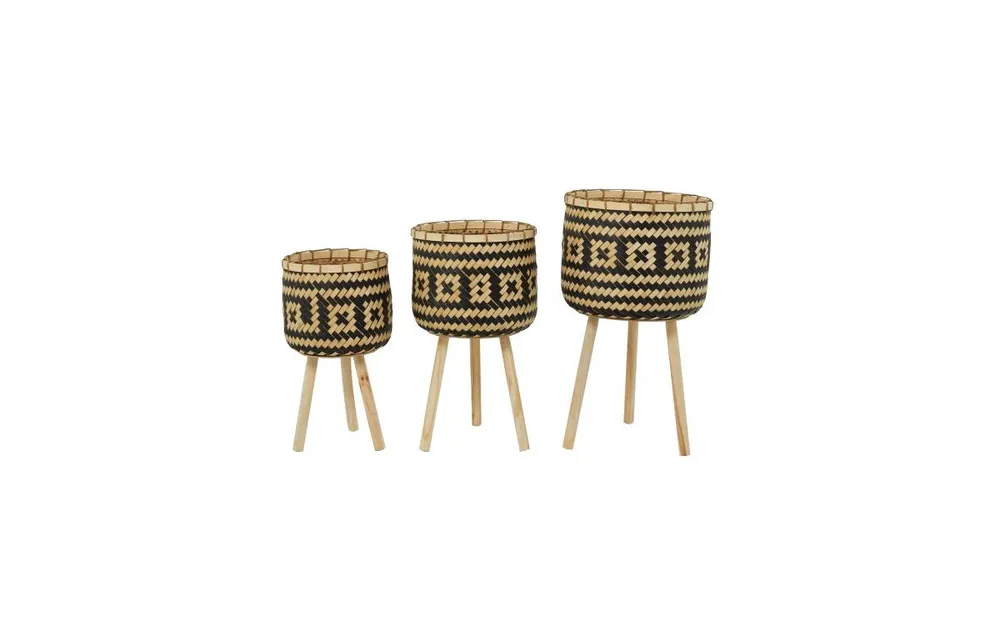 Bamboo Bohemian Planters with Stand, Set of 3