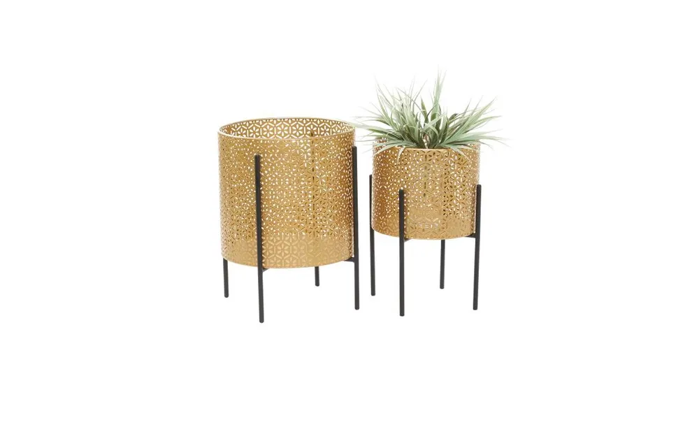 CosmoLiving by Cosmopolitan Metal Planters with Stand, Set of 2 - Gold
