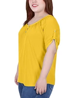 Plus Size Short Sleeve Round Neck Henley Top