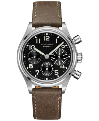 Longines Men's Swiss Automatic Chronograph Avigation BigEye Brown Leather Strap Watch 41mm