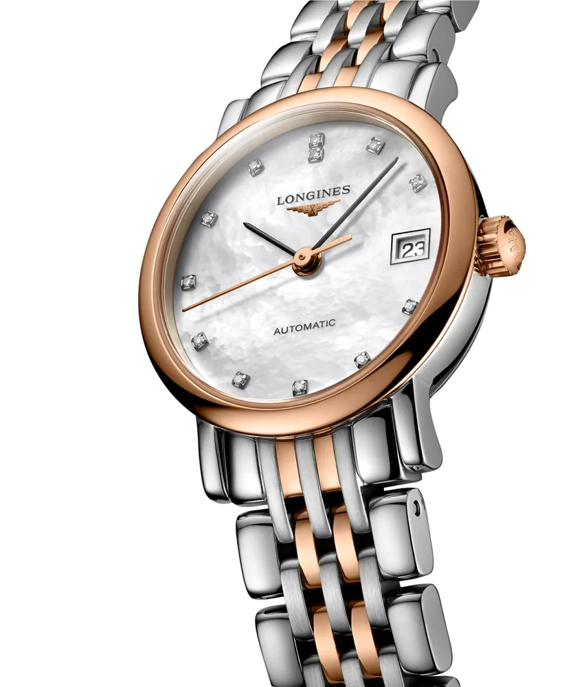 Longines Women's Swiss Automatic Elegant Diamond Accent 18k Gold & Stainless Steel Bracelet Watch 25mm