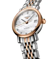 Longines Women's Swiss Automatic Elegant Diamond Accent 18k Gold & Stainless Steel Bracelet Watch 25mm
