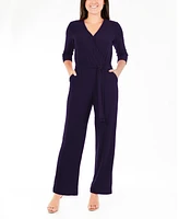 Women's 3/4 Sleeve Belted Jumpsuit