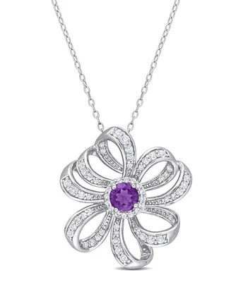 Gemstone Flower Necklace Sterling Silver