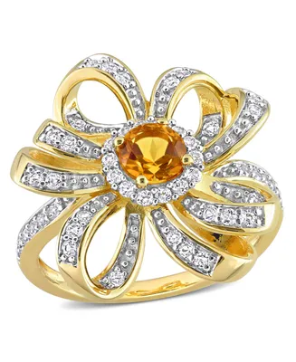 18K Gold Plated Sterling Silver or Citrine, Amethyst and White Topaz Flower Cocktail Ring