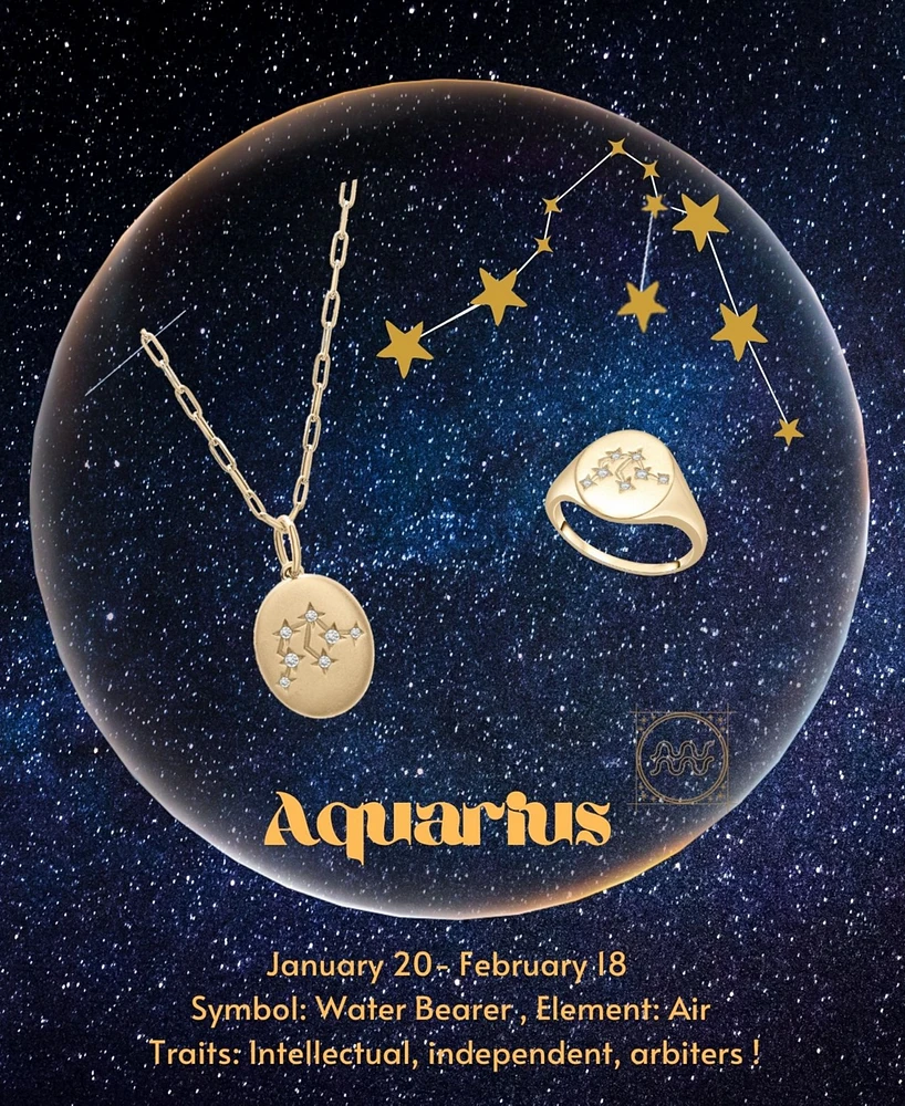 Wrapped Diamond Aquarius Constellation 18" Pendant Necklace (1/20 ct. tw) in 10k Yellow Gold, Created for Macy's