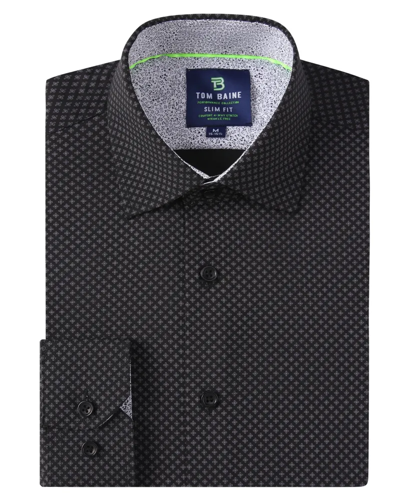 Men's Slim Fit Performance Long Sleeve Geometric Dress Shirt