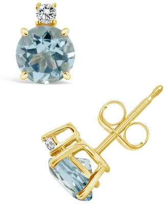 Aquamarine (1-1/2 ct. t.w.) and Diamond Accent Stud Earrings in 14K Yellow Gold