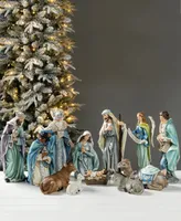 Glitzhome Oversized Deluxe Blue Resin Nativity Figurine Set, 12 Piece