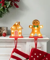 Glitzhome Marquee Led Gingerbread House Gingerbread Man Christmas Stocking Holder Set, 2 Piece