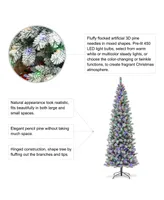 Glitzhome 9' Pre-Lit Flocked Pencil Pine Artificial Christmas Tree with 450 Led Lights